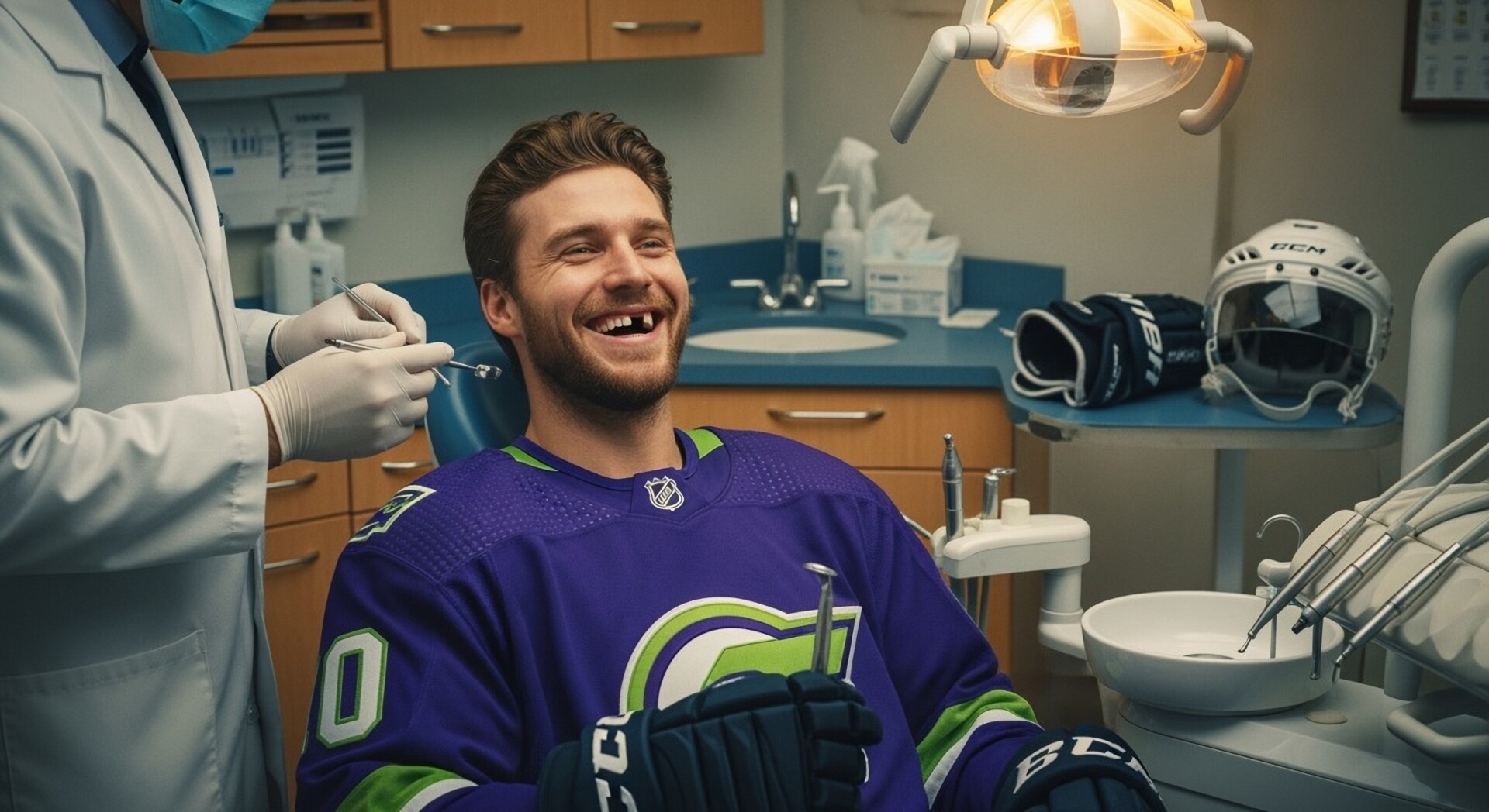 Bokeh,photo,of,a,professional,hockey,player,(man),sits,in
